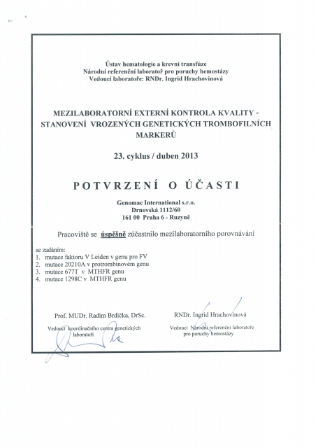 Certifikaty rok 2013